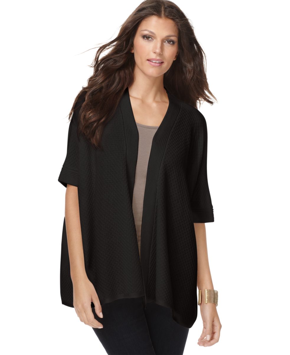 Cable & Gauge NEW Black Knit Ribbed Trim Dolman Open Front Cardigan