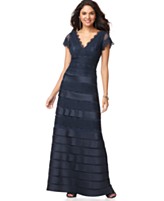JS Collections Dress, Cap Sleeve V-Neck Lace Evening Gown JS Collections Dress, Cap Sleeve V-Neck Lace Evening Gown