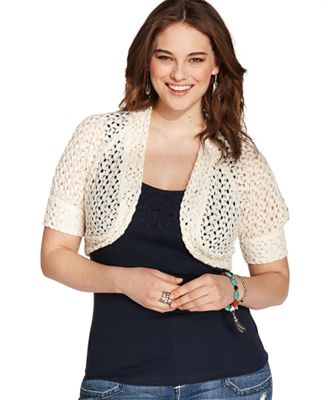 American Rag Plus Size Sweater, Short Sleeve Crochet Shrug ...