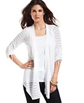 Grace Elements Cardigan, Three-Quarter-Sleeve Striped Open-Front Grace Elements Cardigan, Three-Quarter-Sleeve Striped Open-Front