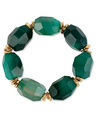 Robert Lee Morris Bracelet, Gold-Tone Semi-Precious Green Stone Stretch Bracelet