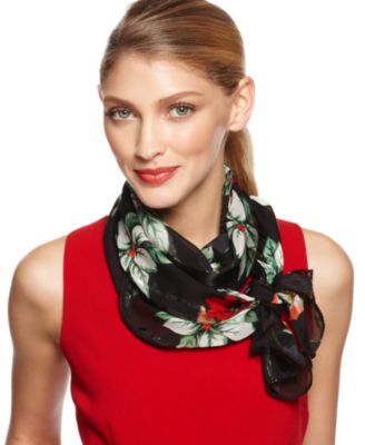 Cejon Scarf, Holiday Satin Poinsettia