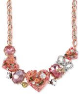 Betsey Johnson Necklace, Multi-Tone Crystal Heart Frontal Necklace