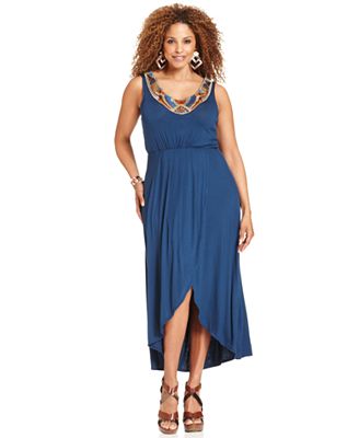 NY Collection Plus Size Sleeveless Beaded High-Low Maxi Dress