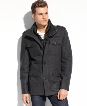 UPC 729391565058 Guess Coats Wool Blend Military Coat with Removable Puffer Bib upcitemdb