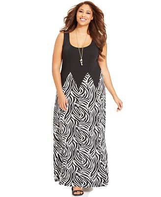 Love Squared Plus Size Sleeveless Zebra-Print Maxi Dress