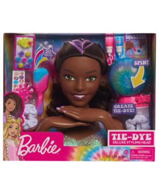 Barbie Tie-Dye Deluxe 22-Piece Styling Head, Dark Brown Hair, Includes 2 Non-Toxic Dye Colors
