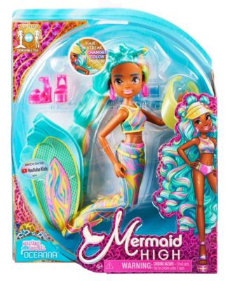 Mermaid High, Spring Break Oceanna Mermaid Doll and Accessories with Removable Tail and Color Change Hair Streaks Set, 7 Piece Kids Toys for Girls Ages 4 and Up