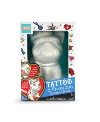 Bright Stripes Tattoo a Frenchie Decorate a Ceramic Bank Craft Kit, 5 Pieces