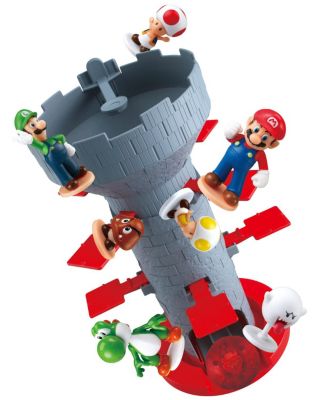 Epoch Games Super Mario Blow Up Shaky Tower Balancing Game, with Collectible Action Figures