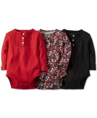 3 Months - Black//Red//Floral Baby Carters Baby Girls 3 Pack Holiday Bodysuits