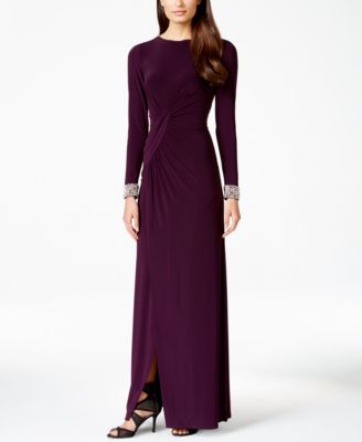 vince camuto beaded cuff ruched jersey dress