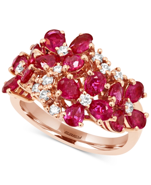 Effy Ruby (3 ct. t.w.) and Diamond (1/3 ct. t.w.) Flower Ring in 14k Rose Gold