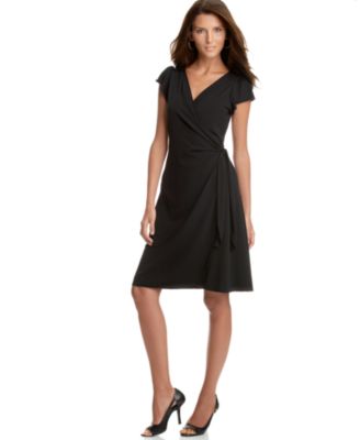 Studio M Flutter-Sleeve Matte Jersey Wrap Dress