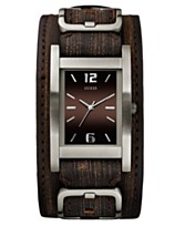 GUESS Watch, Men's Brown Leather Cuff Bracelet 32x40mm G66391G