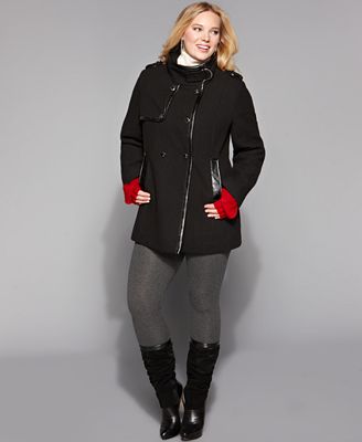 Steve Madden Plus Size Coat, Double Breasted Wool Blend Military Faux ...