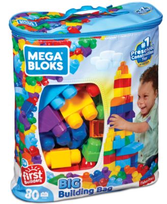 MEGA BLOKS 80-piece Big Building Bag Blocks for Toddlers 1-3, Blue image number null