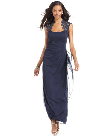 Xscape Sleeveless Metallic Lace Gown - Dresses - Women - Macy's