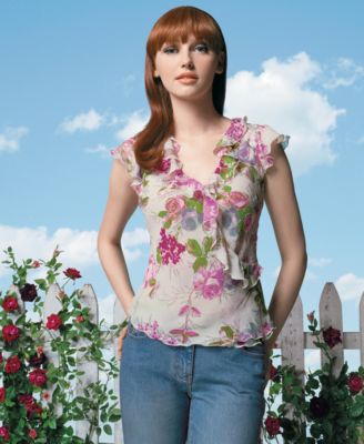 INC International Concepts� Sprigs-Printed Ruffle Blouse