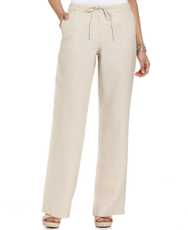 ... Wide-Leg Knit Waistband Linen Pants - Pants  Capris - Women - Macy's