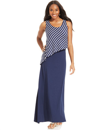Style&co. Asymmetrical Striped Maxi Dress - Dresses - Women - Macy&#39;s