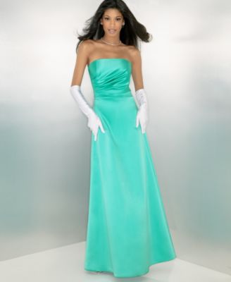 A.B.S. by Allen Schwartz Strapless Side-Pleat Long Satin Gown