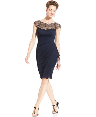Xscape Cap-Sleeve Illusion Beaded Dress - Dresses - Women - Macy's