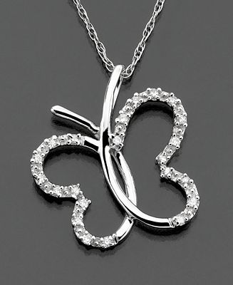 Diamond Necklace, 14k White Gold Diamond Accent Butterfly Pendant