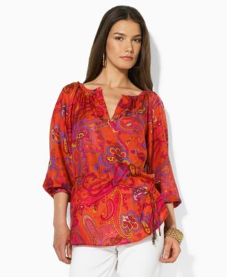 Lauren by Ralph Lauren Plus Size Kris Silk Paisley Belted Tunic