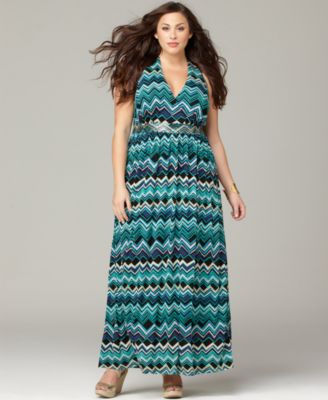 INC International Concepts Plus Size Dress, Sleeveless Printed Empire Maxi