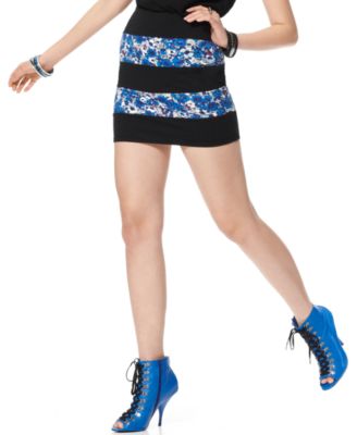 Material Girl Skirt, Floral Printed Striped Bandage Mini