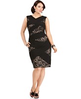 Adrianna Papell Plus Size Dress, Sleeveless V-Neck Bandage Lace Sheath Adrianna Papell Plus Size Dress, Sleeveless V-Neck Bandage Lace Sheath