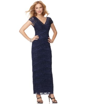 Adrianna Papell Petite Tiered Evening Dress - Dresses - Women - Macy's