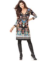 ECI Dress, Three Quarter Sleeve Printed Empire Waist