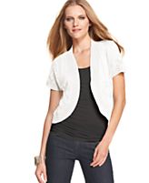 Elementz Cardigan, Short-Sleeve Pointelle Knit Shrug Elementz Cardigan, Short-Sleeve Pointelle Knit Shrug