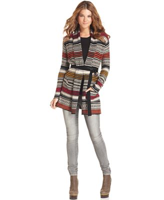 BCBGMAXAZRIA Sweater, Micah Long-Sleeve Belted Tribal Cardigan