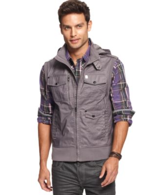 Marc Ecko Cut & Sew Vest, Waxed Cotton Hooded Vest