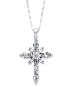 Diamond Baguette Cross Pendant Necklace in 14k White Gold (12 ct. t.w ...