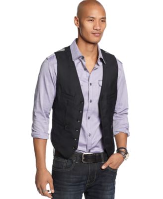 Marc Ecko Cut & Sew Vest, Charcoal Pinstriped Vest