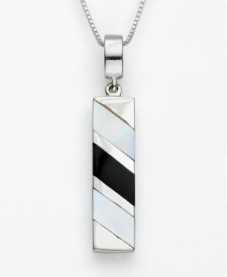 Sterling Silver Onyx and Mother of Pearl Pendant