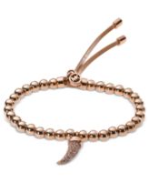 Michael Kors Bracelet, Rose Gold-Tone Pave Horn Pendant Beaded Bracelet