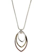 Nine West Necklace, Tri-Tone Layered Open Oval Pendant Necklace