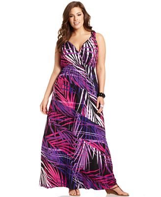 Spense Plus Size Dress, Sleeveless Tropical-Print Maxi