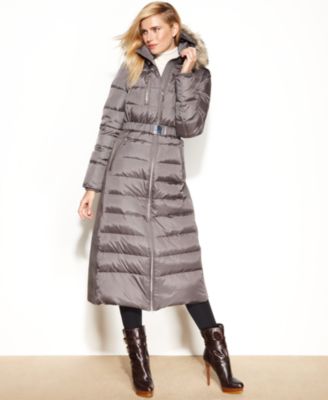 michael michael kors faux fur hooded belted down puffer coat