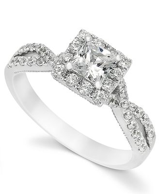 Certified Princess-Cut Diamond Engagement Ring in 14k White Gold (1 ct ...