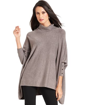 ... Three-Quarter-Sleeve Turtleneck Poncho - Sweaters - Women - Macy's