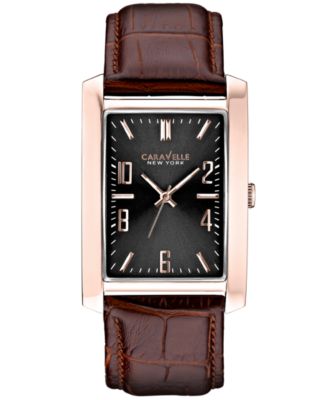 Caravelle New York by Bulova Men's Brown Leather Strap Watch 44x30mm ...