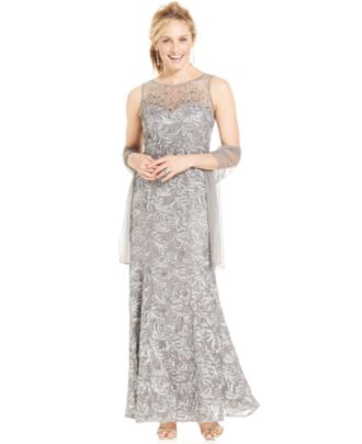 Ignite Beaded Illusion Embroidered Gown and Shawl - Dresses - Women - Macy&#39;s