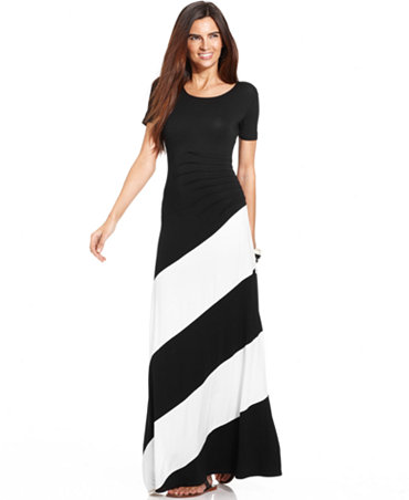 ECI Ruched-Side Striped Maxi Dress - Dresses - Women - Macy&#39;s