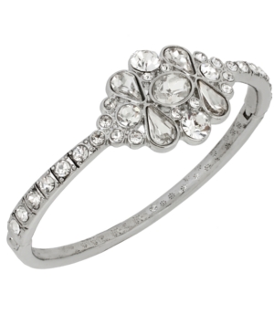 Betsey Johnson Silver-tone Crystal Cluster Hinge Bangle Bracelet